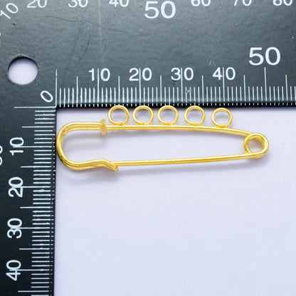 24K Gold Filled 50mm Triple, Multiple Loop Safety Pin Brooch Bag Charm Finding | Z1074 Z1075