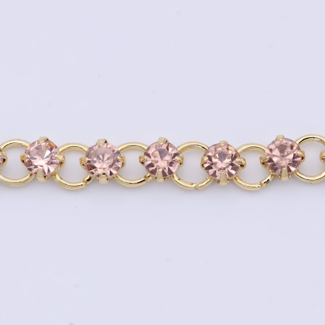 24K Gold Plated 5.2mm Designed Rolo Pink Cubic Zirconia Unfinished Chain For Jewelry Necklace Making | ROLL-864 Clearance Pricing