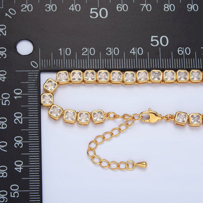 24K Gold Filled 5.3mm Square CZ Tennis Chain 16 Inch Necklace w. Extender | WA-2641