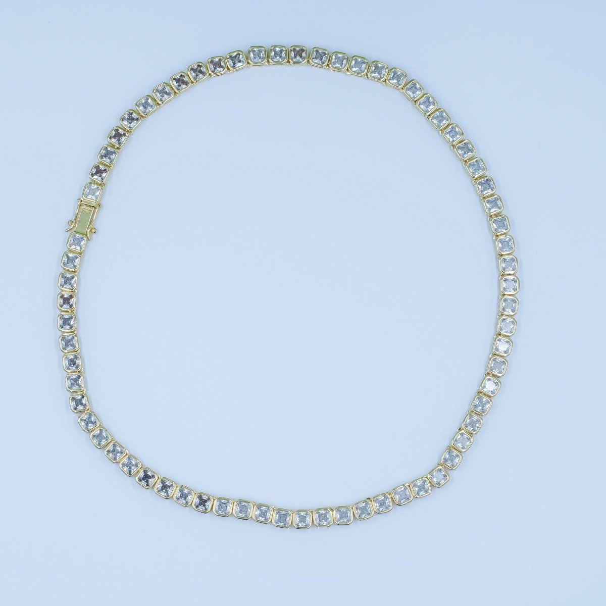 24K Gold Filled 5.3mm Square CZ Tennis Chain 16 Inch Necklace | WA-2753