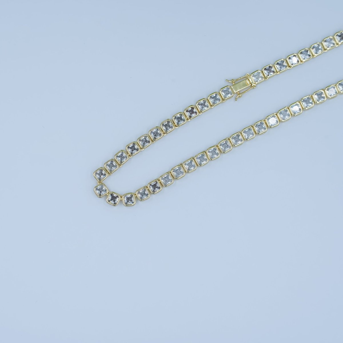 24K Gold Filled 5.3mm Square CZ Tennis Chain 16 Inch Necklace | WA-2753