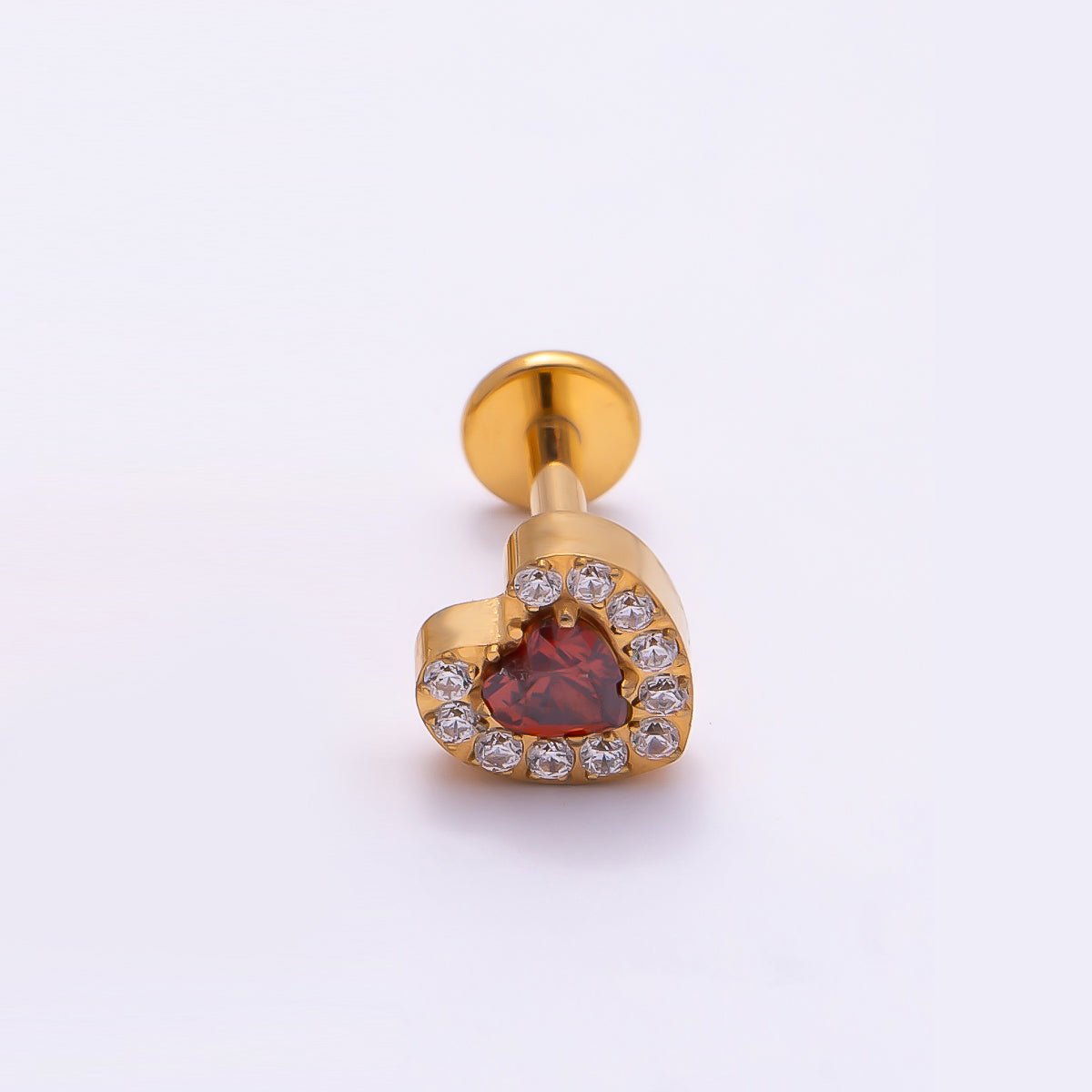 Titanium 5.5mm Red Micro Paved CZ Heart Cartilage Piercing Flat Back Stud in Gold &amp; Silver | BJ-00069 BJ-00069