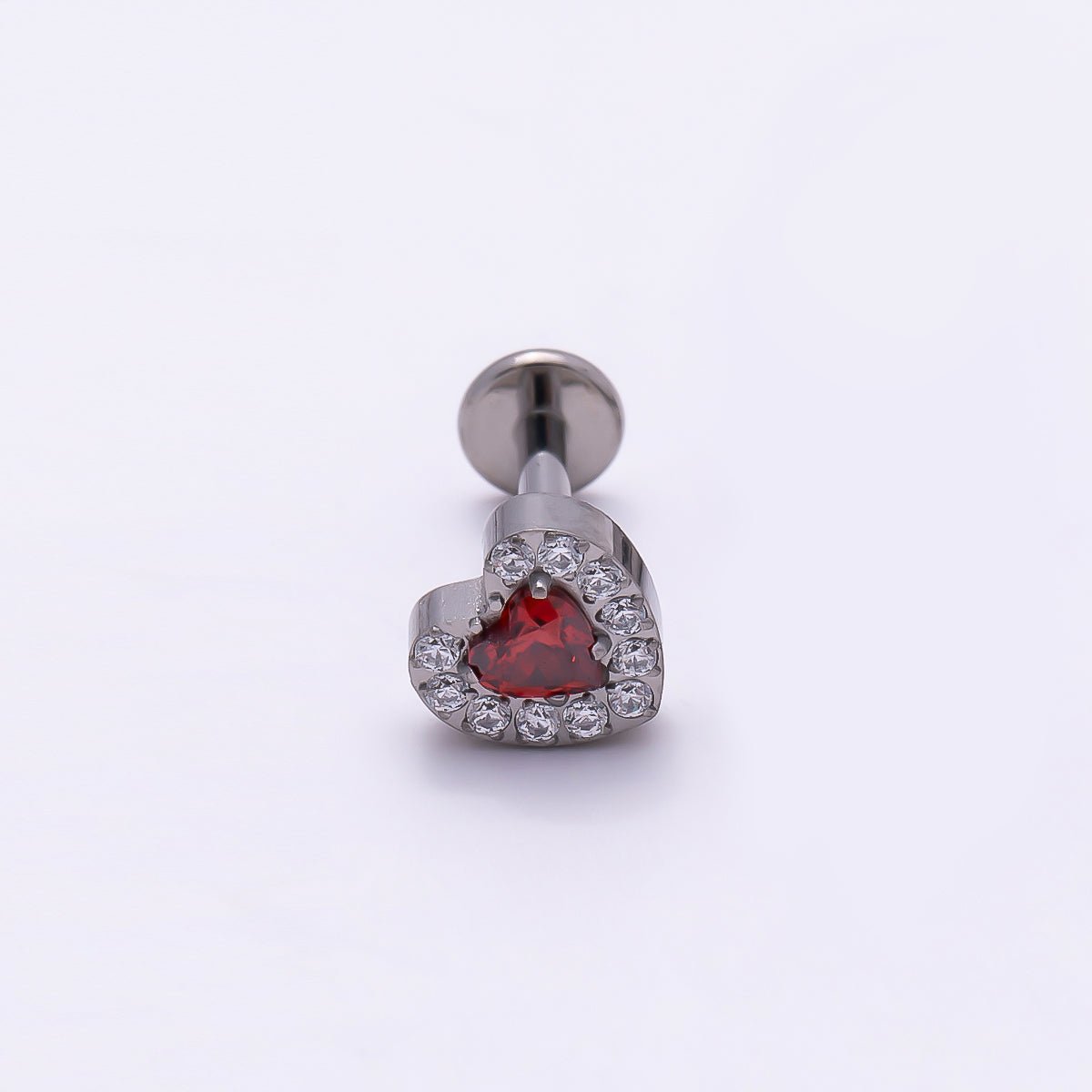 Titanium 5.5mm Red Micro Paved CZ Heart Cartilage Piercing Flat Back Stud in Gold &amp; Silver | BJ-00069 BJ-00069