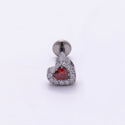 Titanium 5.5mm Red Micro Paved CZ Heart Cartilage Piercing Flat Back Stud in Gold &amp; Silver | BJ-00069 BJ-00069