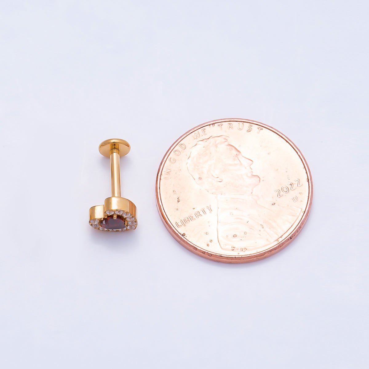 Titanium 5.5mm Red Micro Paved CZ Heart Cartilage Piercing Flat Back Stud in Gold &amp; Silver | BJ-00069 BJ-00069