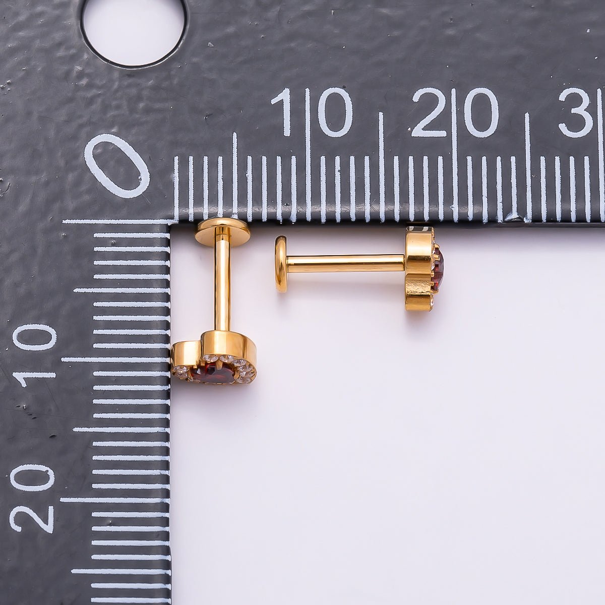Titanium 5.5mm Red Micro Paved CZ Heart Cartilage Piercing Flat Back Stud in Gold &amp; Silver | BJ-00069 BJ-00069