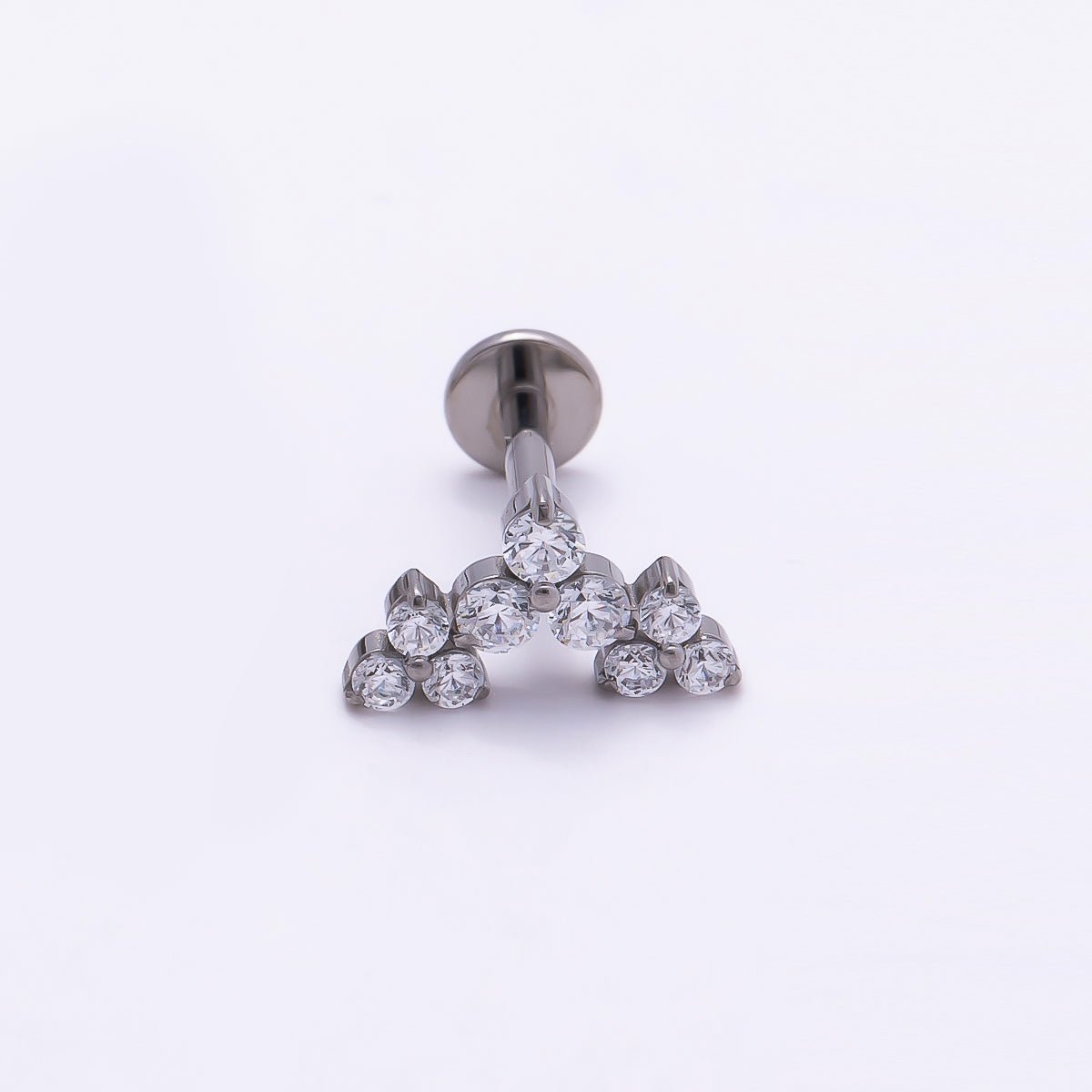 Titanium 5.5mm Triple Clear CZ Cluster Cartilage Piercing Flat Back Stud in Gold &amp; Silver | BJ-00073 BJ-00074