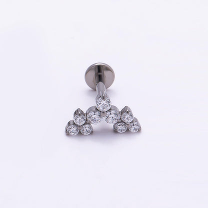 Titanium 5.5mm Triple Clear CZ Cluster Cartilage Piercing Flat Back Stud in Gold &amp; Silver | BJ-00073 BJ-00074
