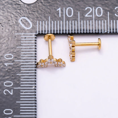 Titanium 5.5mm Triple Clear CZ Cluster Cartilage Piercing Flat Back Stud in Gold &amp; Silver | BJ-00073 BJ-00074
