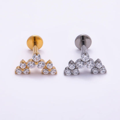 Titanium 5.5mm Triple Clear CZ Cluster Cartilage Piercing Flat Back Stud in Gold &amp; Silver | BJ-00073 BJ-00074
