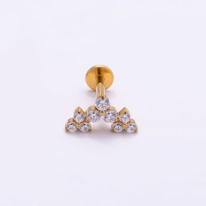Titanium 5.5mm Triple Clear CZ Cluster Cartilage Piercing Flat Back Stud in Gold &amp; Silver | BJ-00073 BJ-00074