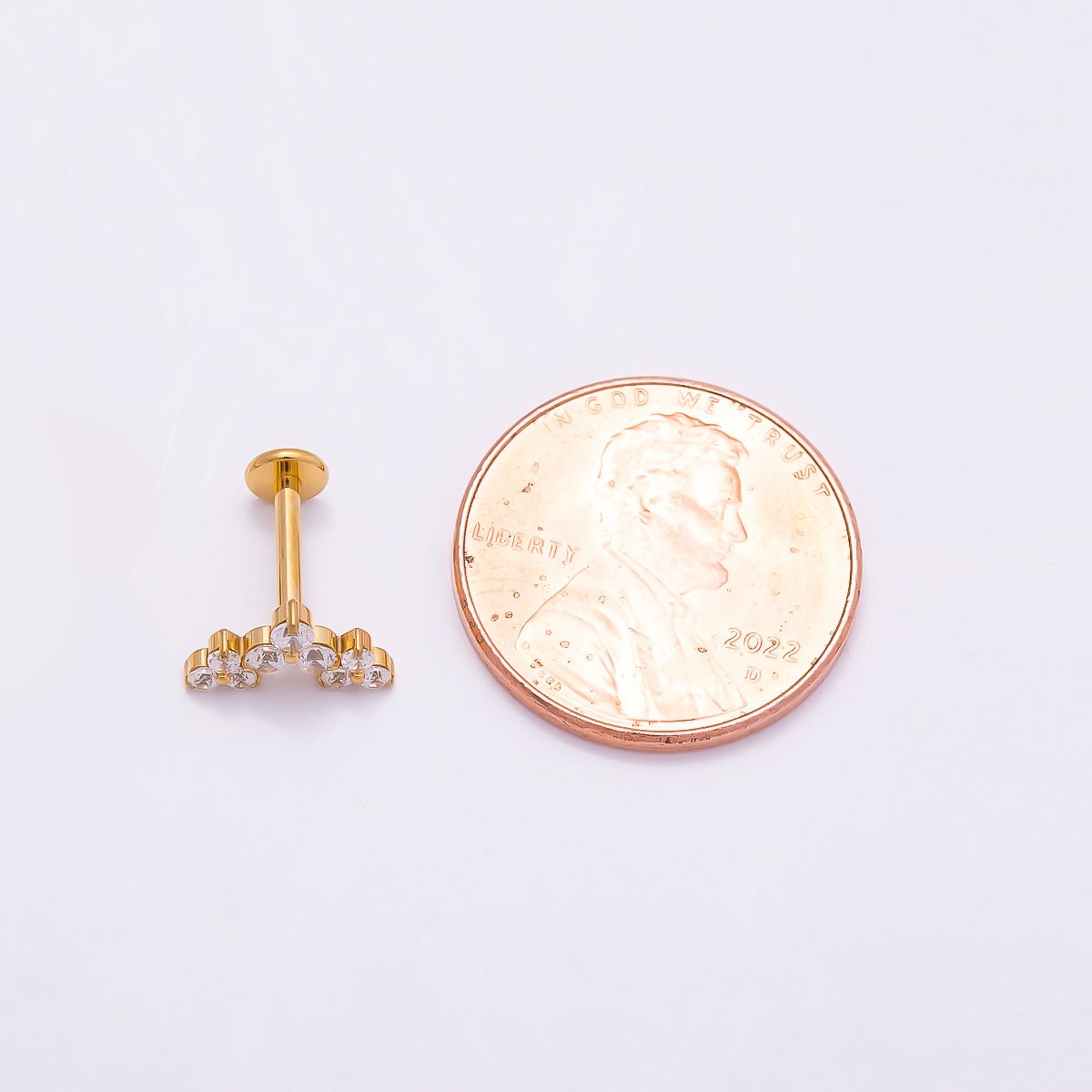 Titanium 5.5mm Triple Clear CZ Cluster Cartilage Piercing Flat Back Stud in Gold &amp; Silver | BJ-00073 BJ-00074