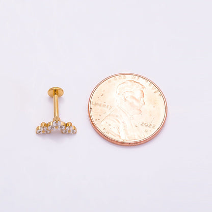 Titanium 5.5mm Triple Clear CZ Cluster Cartilage Piercing Flat Back Stud in Gold &amp; Silver | BJ-00073 BJ-00074