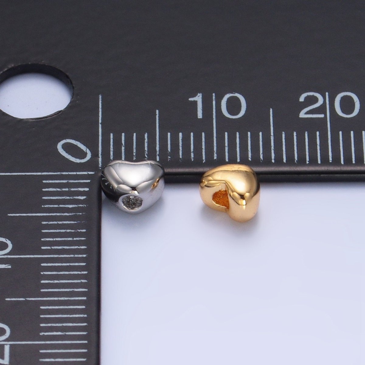 24K Gold Filled 5mm Chubby Heart Minimalist Bead in Gold &amp; Silver | B063