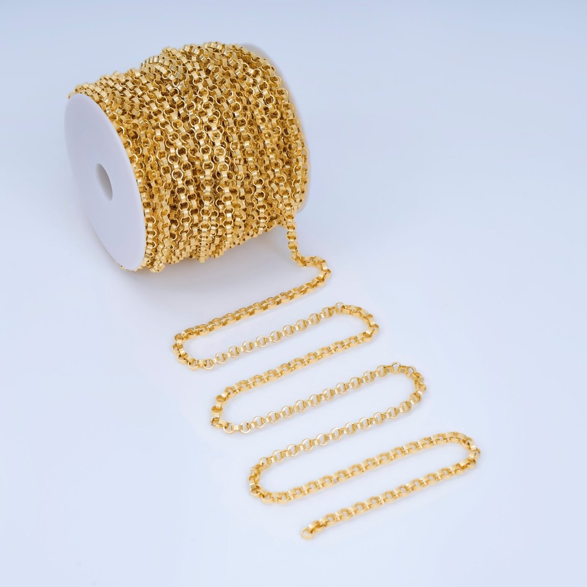 24K Gold Filled 5mm Dotted Textured Rolo Edge Cable Unfinished Chain by Yard | Roll-01683
