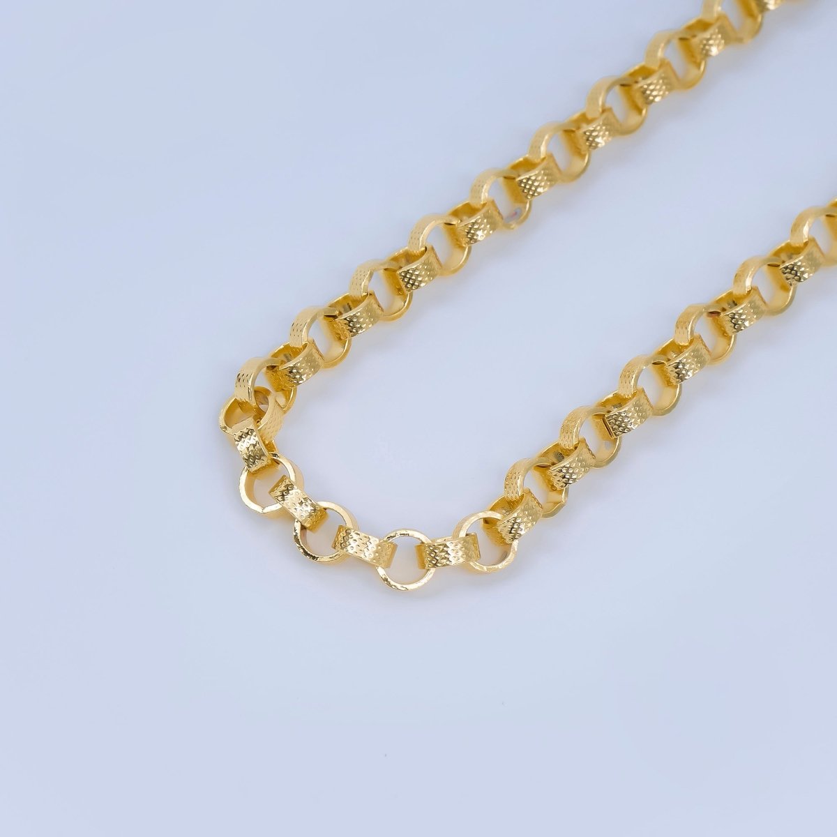 24K Gold Filled 5mm Dotted Textured Rolo Edge Cable Unfinished Chain by Yard | Roll-01683