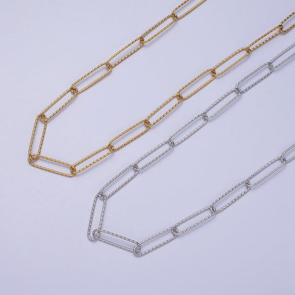 24K Gold Filled 5mm Textured Paperclip Gold, Silver Unfinished Chain | ROLL-927 ROLL-928 Clearance Pricing