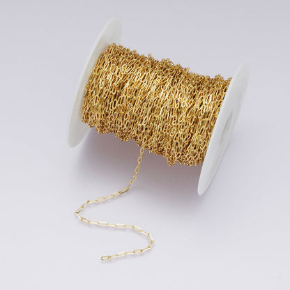 24K Gold Filled 6.4mm x 2.4mm Minimalist Paperclip Unfinished Chain by Yard | Roll-00575
