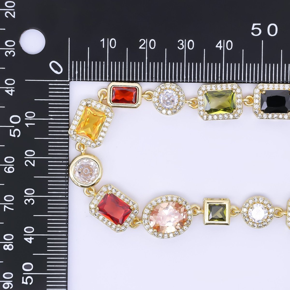 24K Gold Filled 6.7mm Geometric Multicolor Cluster Micro Paved CZ Gemstone 17.5 Inch Necklace | WA-1241