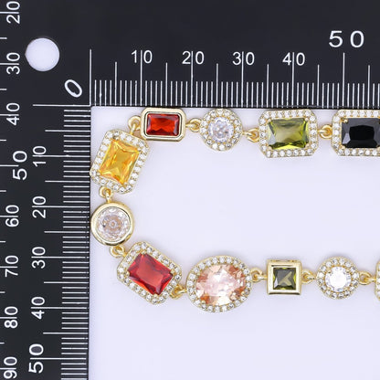24K Gold Filled 6.7mm Geometric Multicolor Cluster Micro Paved CZ Gemstone 17.5 Inch Necklace | WA-1241