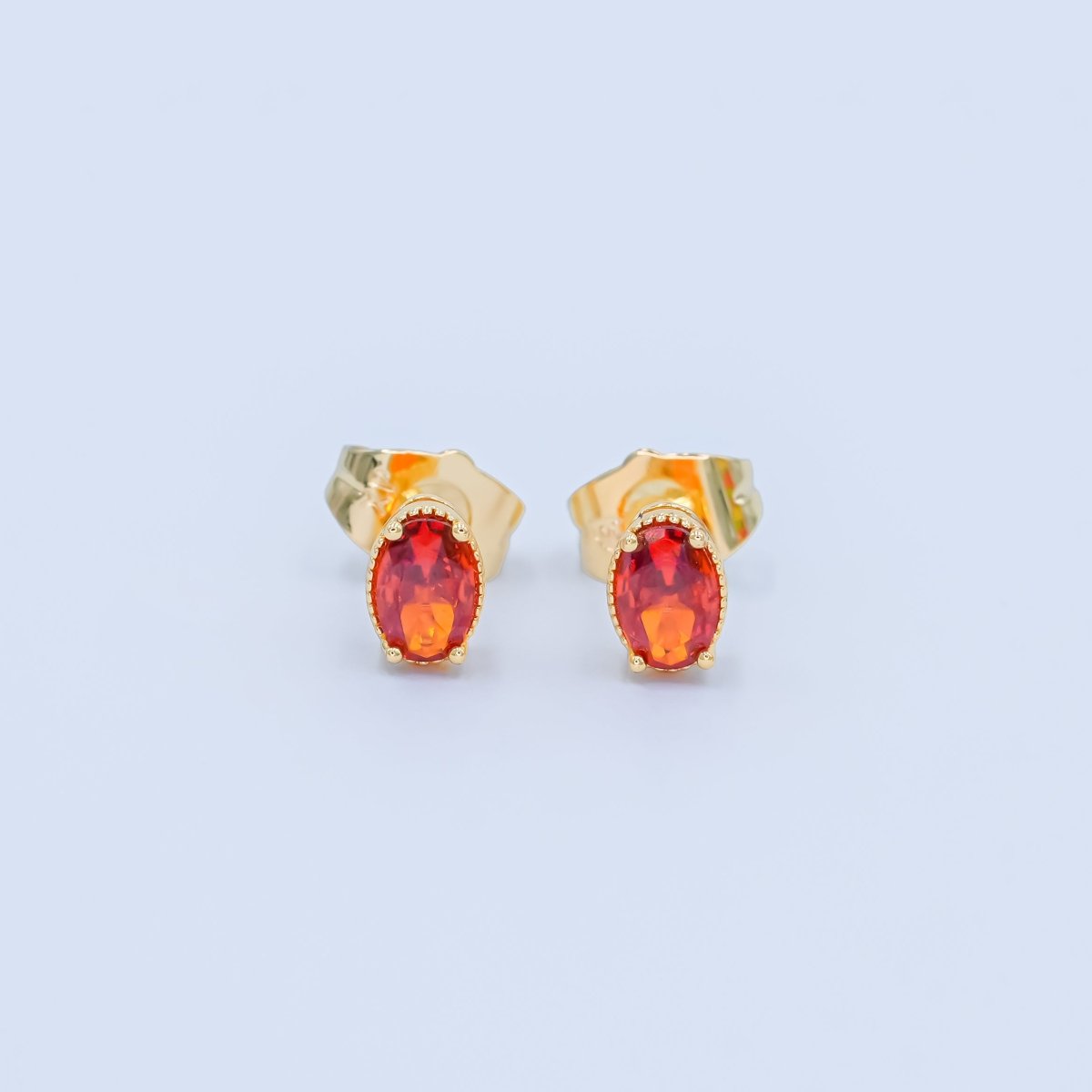24K Gold Filled 6.8mm Oval CZ Stud Earrings | AB1001 - AB1005