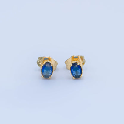 24K Gold Filled 6.8mm Oval CZ Stud Earrings | AB1001 - AB1005