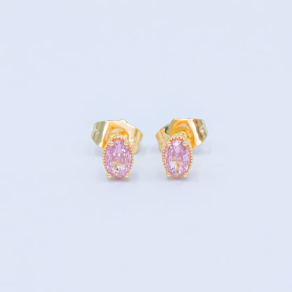 24K Gold Filled 6.8mm Oval CZ Stud Earrings | AB1001 - AB1005