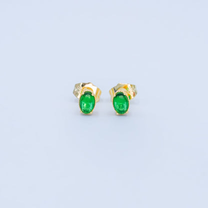 24K Gold Filled 6.8mm Oval CZ Stud Earrings | AB1001 - AB1005