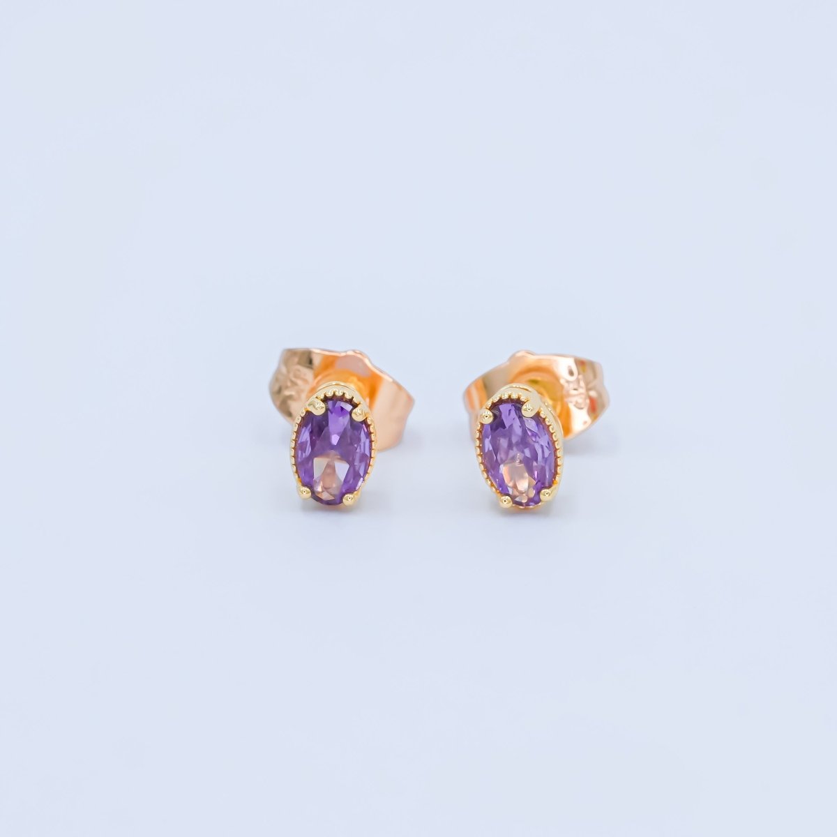 24K Gold Filled 6.8mm Oval CZ Stud Earrings | AB1001 - AB1005