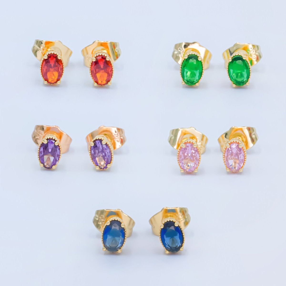 24K Gold Filled 6.8mm Oval CZ Stud Earrings | AB1001 - AB1005
