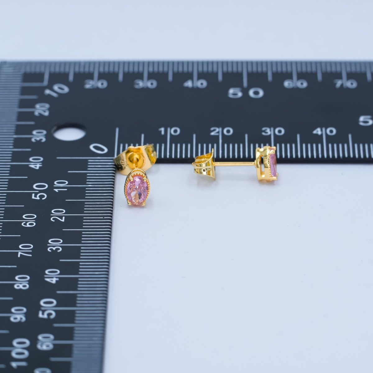 24K Gold Filled 6.8mm Oval CZ Stud Earrings | AB1001 - AB1005