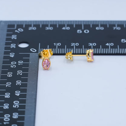 24K Gold Filled 6.8mm Oval CZ Stud Earrings | AB1001 - AB1005