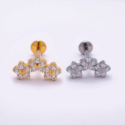 Titanium 6mm Clear CZ Triple Flower Cartilage Piercing Flat Back Stud in Gold &amp; Silver | BJ-00071 BJ-00072