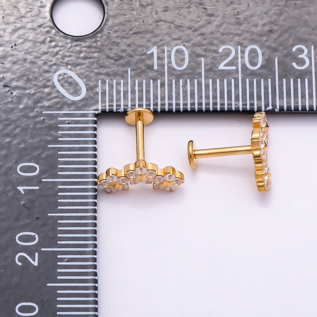 Titanium 6mm Clear CZ Triple Flower Cartilage Piercing Flat Back Stud in Gold &amp; Silver | BJ-00071 BJ-00072