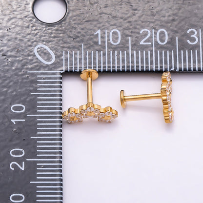 Titanium 6mm Clear CZ Triple Flower Cartilage Piercing Flat Back Stud in Gold &amp; Silver | BJ-00071 BJ-00072