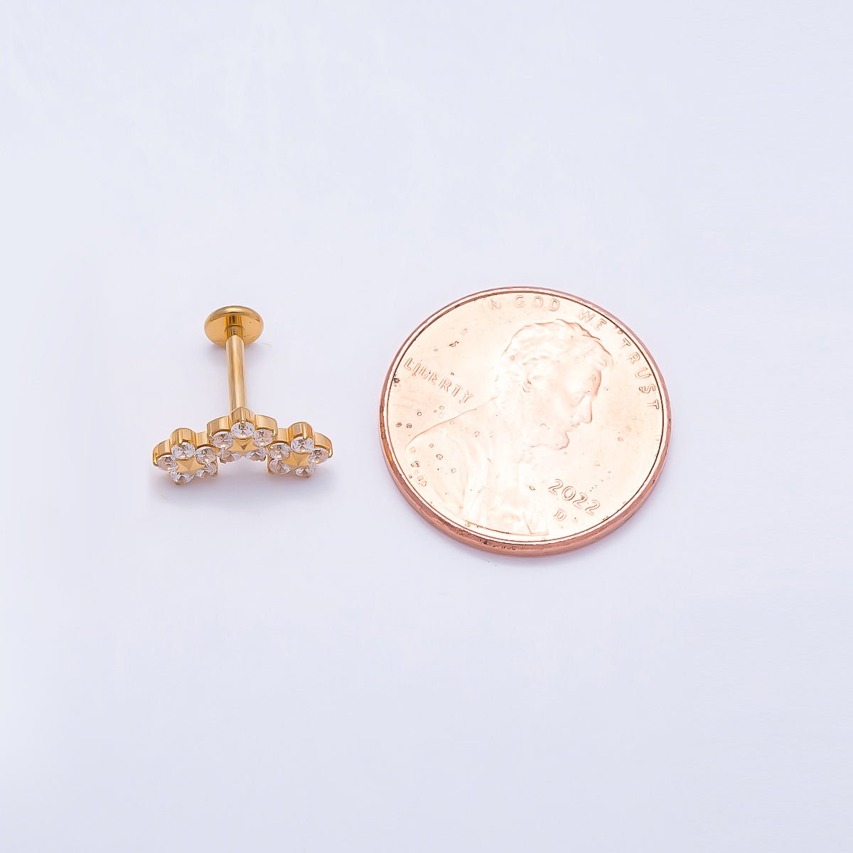 Titanium 6mm Clear CZ Triple Flower Cartilage Piercing Flat Back Stud in Gold &amp; Silver | BJ-00071 BJ-00072