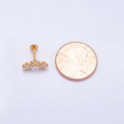 Titanium 6mm Clear CZ Triple Flower Cartilage Piercing Flat Back Stud in Gold &amp; Silver | BJ-00071 BJ-00072