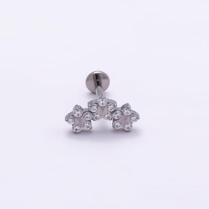 Titanium 6mm Clear CZ Triple Flower Cartilage Piercing Flat Back Stud in Gold &amp; Silver | BJ-00071 BJ-00072
