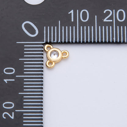 24K Gold Filled 6mm Blue, Red, Green, Clear CZ Round Bezel Triple Connector | Z1479 - Z1481
