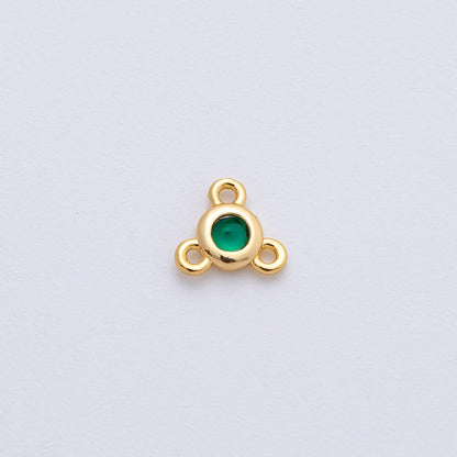 24K Gold Filled 6mm Blue, Red, Green, Clear CZ Round Bezel Triple Connector | Z1479 - Z1481