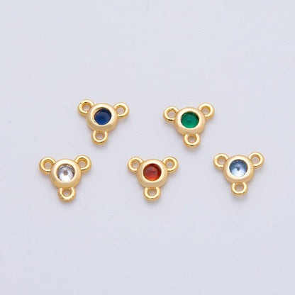 24K Gold Filled 6mm Blue, Red, Green, Clear CZ Round Bezel Triple Connector | Z1479 - Z1481