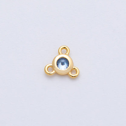 24K Gold Filled 6mm Blue, Red, Green, Clear CZ Round Bezel Triple Connector | Z1479 - Z1481