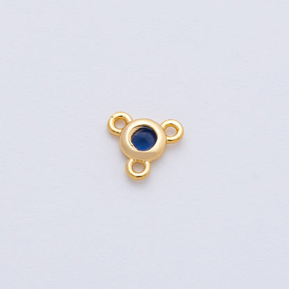 24K Gold Filled 6mm Blue, Red, Green, Clear CZ Round Bezel Triple Connector | Z1479 - Z1481