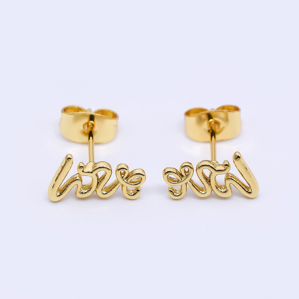 24K Gold Filled 6mm "Love" Cursive Script Stud Earrings | AI475