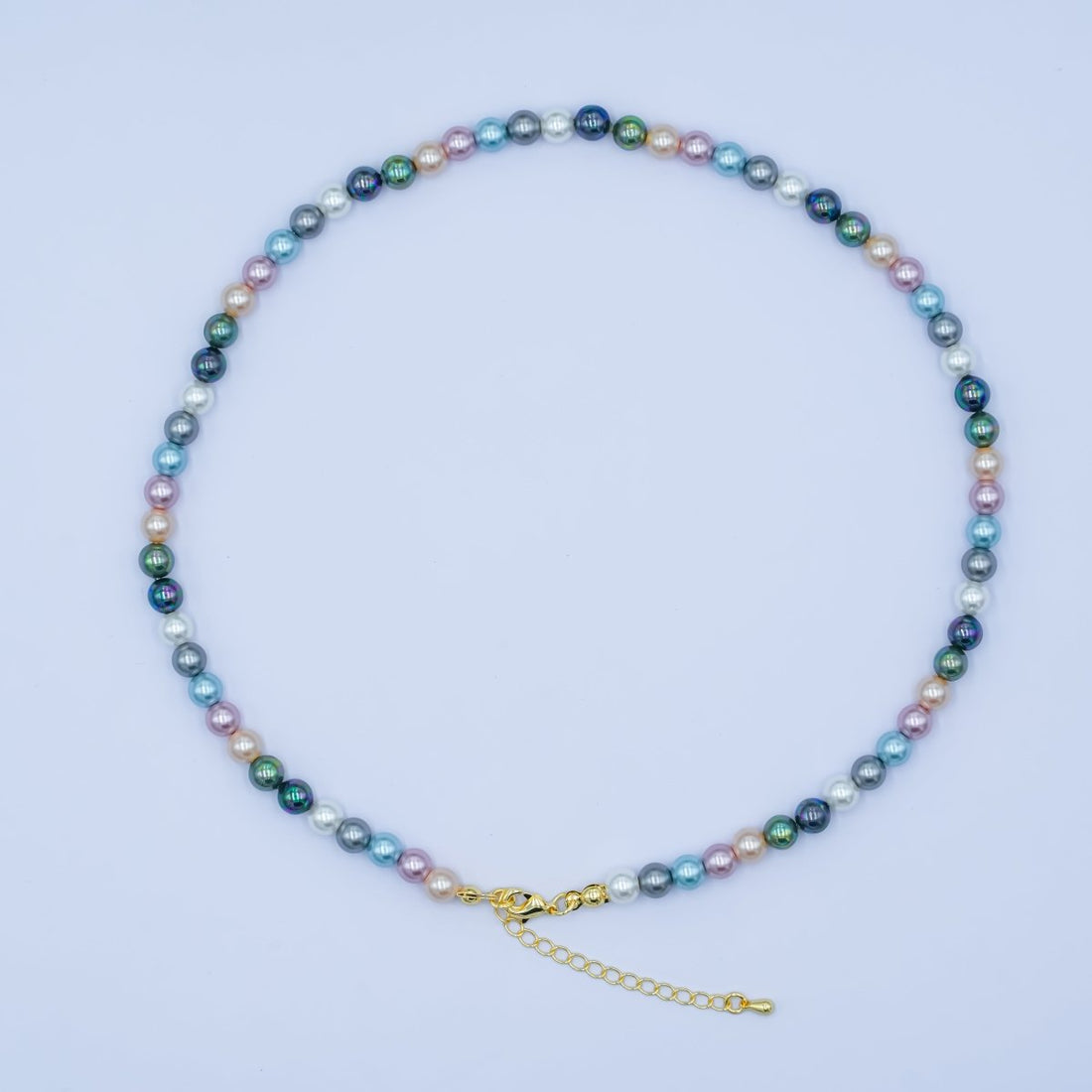 24K Gold Filled 6mm Multicolor Peacock Shell Pearl 17 Inch Necklace | WA-2790