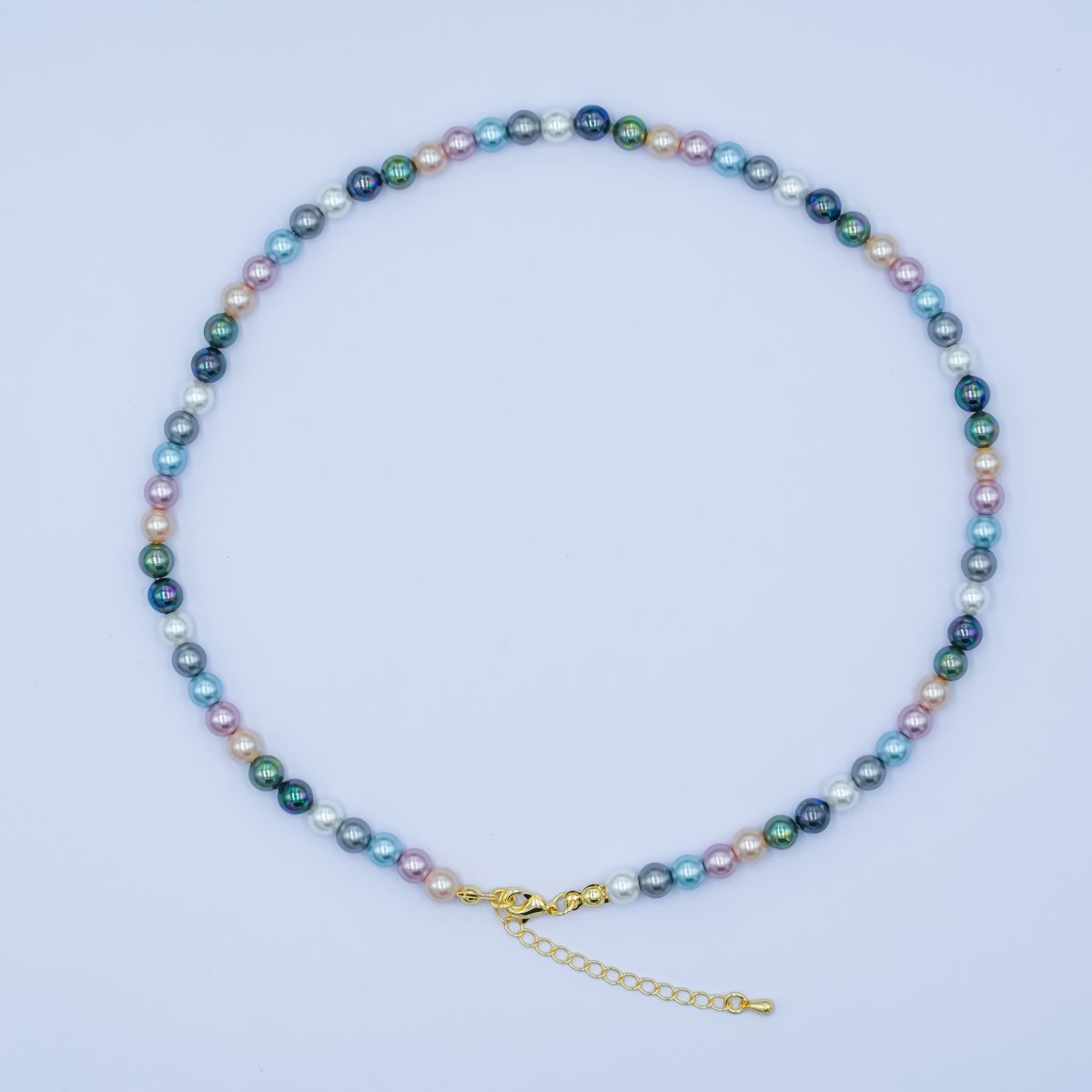 24K Gold Filled 6mm Multicolor Peacock Shell Pearl 17 Inch Necklace | WA-2790