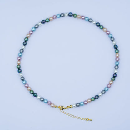 24K Gold Filled 6mm Multicolor Peacock Shell Pearl 17 Inch Necklace | WA-2790