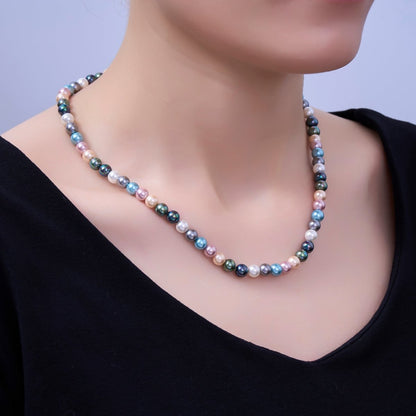 24K Gold Filled 6mm Multicolor Peacock Shell Pearl 17 Inch Necklace | WA-2790
