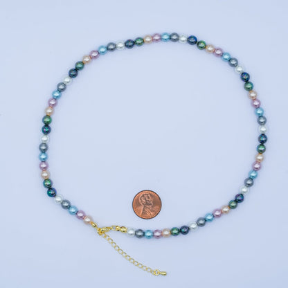 24K Gold Filled 6mm Multicolor Peacock Shell Pearl 17 Inch Necklace | WA-2790