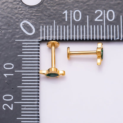 Titanium 7.5mm Green CZ Dinosaur Single Cartilage Piercing Flat Back Stud in Gold &amp; Silver | BJ-00059 BJ-00060